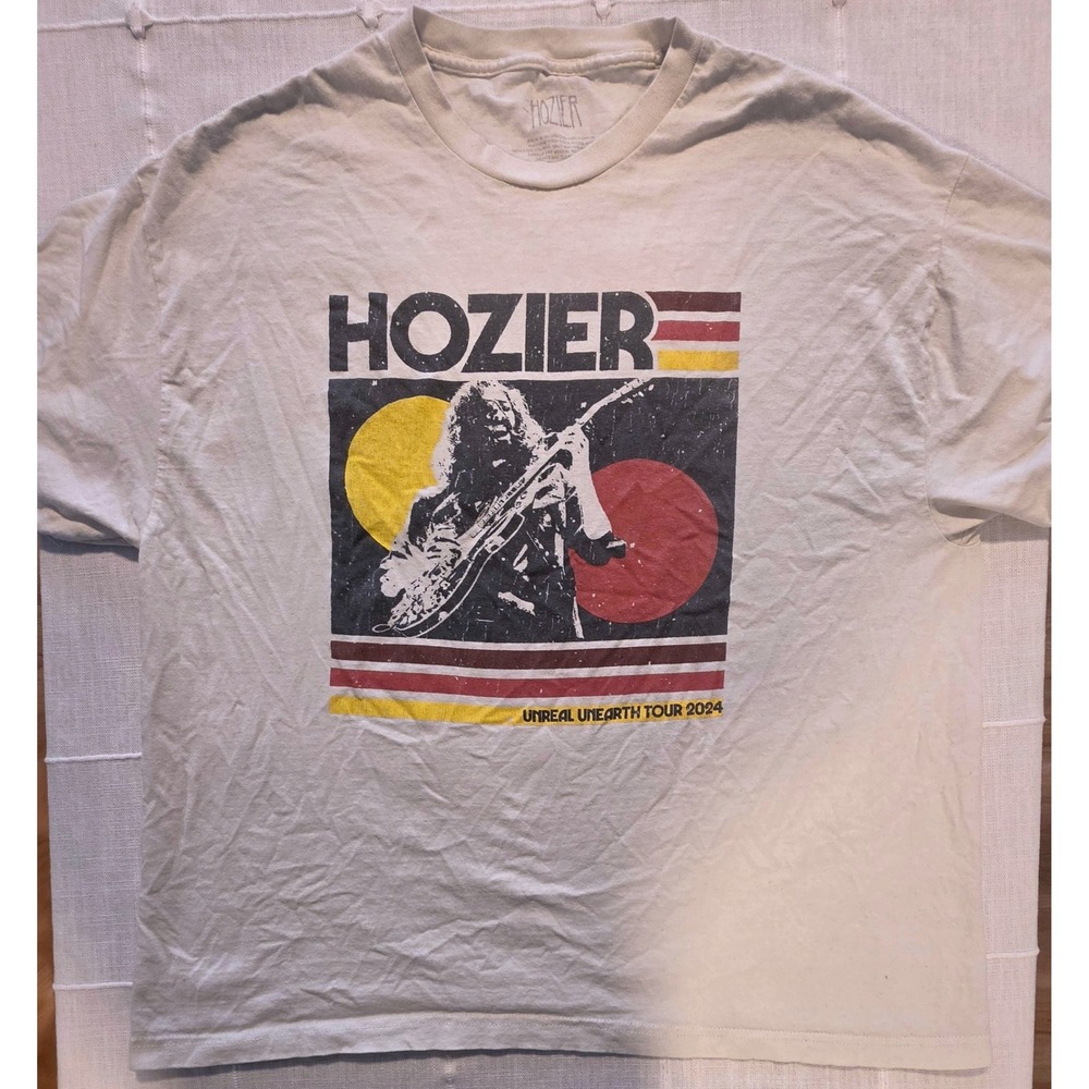 Hozier Unreal Unearth Tour 2024 T-Shirt Mens 2XL Cream Graphic Concert Tee